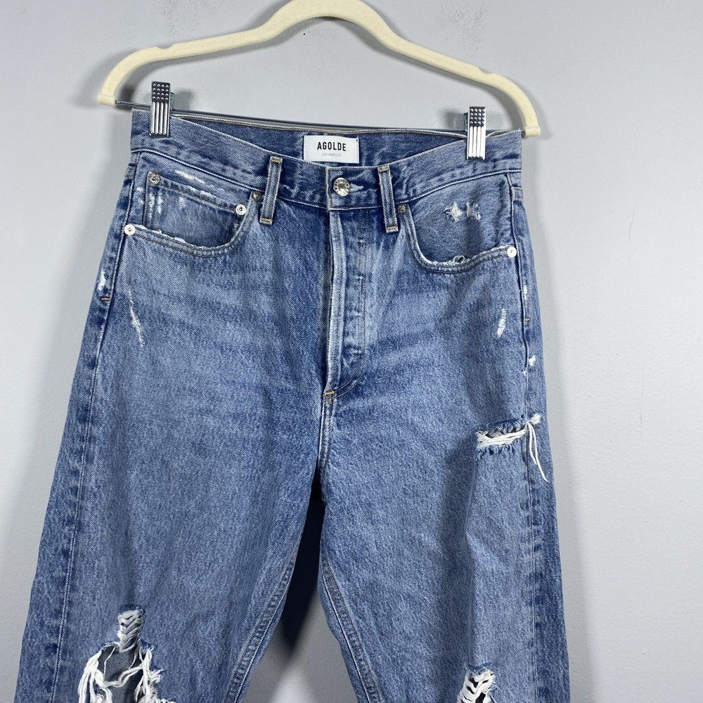 Agolde 90s Fit Jeans Womens 26 Blue Distressed High Rise Straight Leg Button Fly - Picture 2 of 10